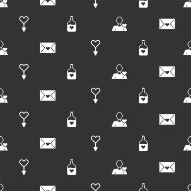 Romantik Adam, Sevgililer Günü Kalpli Zarf, Kadın Cinsiyet Sembolü ve Şişe Aşk İksiri 'ni kusursuz kalıba dök. Vektör