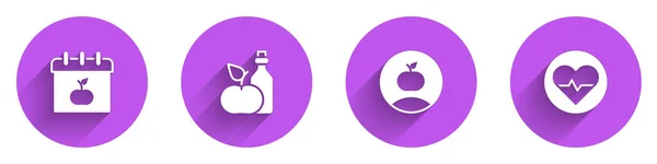 Set World Vegetarian day, Apple cider vinegar in bottle, and Heart rate icon with long shadow. Vector — Stockvektor
