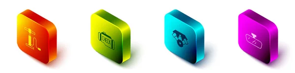 Set Isometric Car air pump, Check engine, Power car and mirror icon. Vector — Wektor stockowy