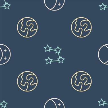 Güneş tutulması, Dünya küresi ve yıldız takımyıldızı burcunu kusursuz desene ayarlayın. Vektör