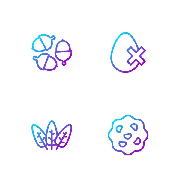 Set line Cookie or biscuit, Leaf, Acorn and No egg. Gradient color icons. Vector — Wektor stockowy