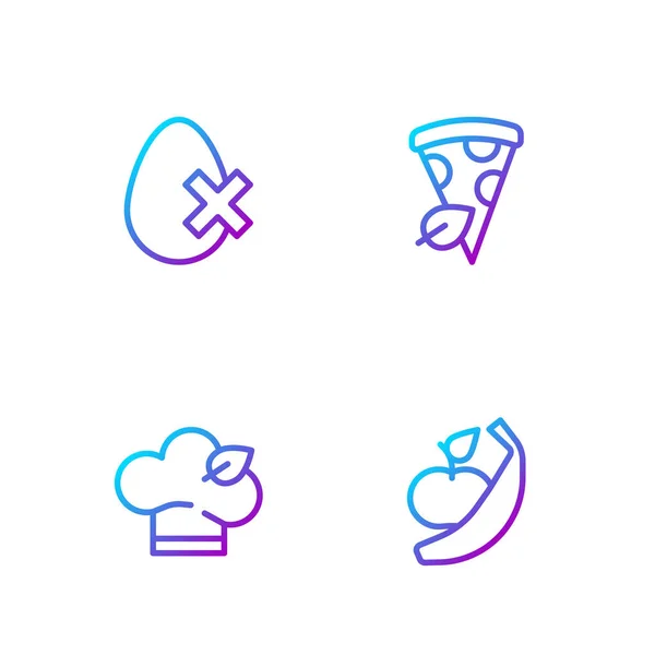 Set line Apple and banana, Vegan food diet, No egg and pizza slice. Gradient color icons. Vector — Stok Vektör