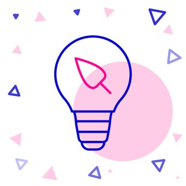 Beyaz arkaplanda yaprak simgesi olan çizgi lambası. Çevre enerjisi kavramı. Alternatif enerji kavramı. Renkli taslak konsepti. Vektör