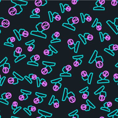 Yin Yang çizgi sembolü ahenk ve denge simgesi siyah arkaplanda izole edilmiş kusursuz desen. Vektör