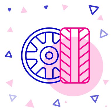 Çizgi Araba Tekerleği simgesi beyaz arkaplanda izole edildi. Renkli taslak konsepti. Vektör