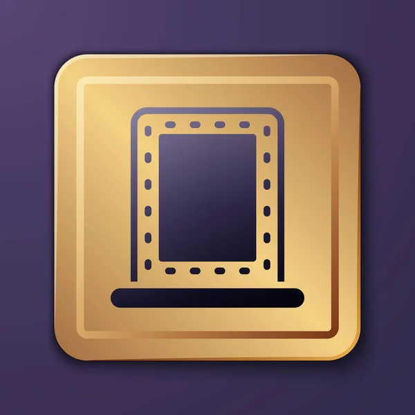 Purple Makeup mirror with lights icon isolated on purple background. Gold square button. Vector — Image vectorielle