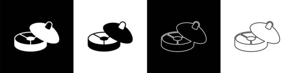 Set Traditional Chinese tea ceremony icon isolated on black and white background. Teapot with cup. Vector