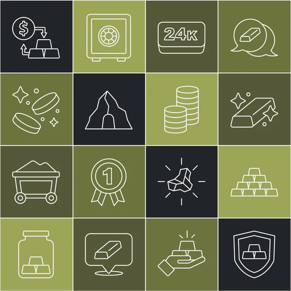 Altın külçeleri kalkan, 24 bin, maden, bozuk para, takas ve ikon ile ayarlayın. Vektör
