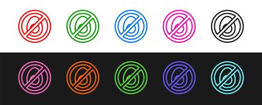 Satır Ayarla Hiçbir et simgesi izole edilmiş satır arkaplanı. Fast food yasak - vejetaryen yiyecekler. Vektör