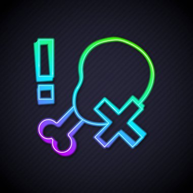 Parlayan neon hattı. Siyah arka planda tavuk budu simgesi yok. Fast food yasak - vejetaryen yiyecekler. Vektör