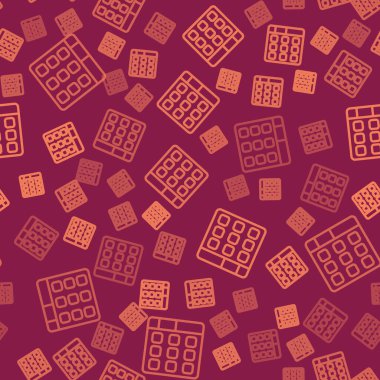 Kahverengi çizgi Drum makinası müzik yapımcısı ikonu kırmızı arka planda izole edilmiş kusursuz desen. Vektör