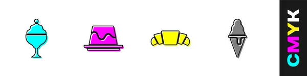 Eis in Schüssel, Pudding-Pudding, Croissant und Waffelkegel-Symbol. Vektor — Stockvektor