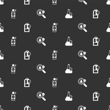 Beher 'i zehirli sıvıyla hazırla böceklere karşı sprey sık ve kusursuz desenli büyüteç kullan. Vektör