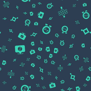 Yin Yang sembolü, Çin kağıt feneri ve pürüzsüz desen. Vektör