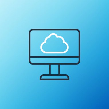 Hat Bulut teknolojisi veri transferi ve depolama simgesi mavi arkaplanda izole edildi. Renkli taslak konsepti. Vektör