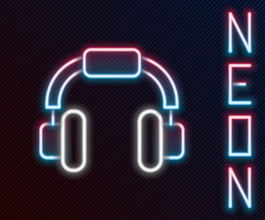 Parlayan neon hattı kulaklık simgesi siyah arkaplanda izole edildi. Kulaklıklar. Müzik, hizmet, iletişim ve operatör konsepti. Renkli taslak konsepti. Vektör