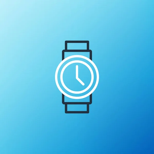 Line Wrist icono del reloj aislado sobre fondo azul. Icono del reloj de pulsera. Concepto de esquema colorido. Vector — Vector de stock