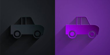 Kağıt kesiği kamyonet simgesi mor arka planda siyah üzerine izole edilmiş. Kağıt sanatı tarzı. Vektör