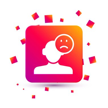 Beyaz üzgün ve depresif adam, kötü ruh hali ikonu beyaz arka planda izole edilmiş. Kare renk düğmesi. Vektör