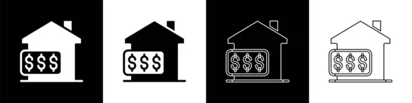 House 'u dolar sembolü simgesiyle siyah beyaz arkaplanda ayır. Ev ve para. Emlak konsepti. Vektör — Stok Vektör
