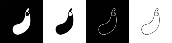 Imposta l'icona melanzana isolata su sfondo bianco e nero. Vettore — Vettoriale Stock