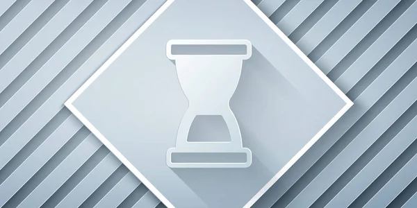 Papel cortado Reloj de arena viejo con el icono de arena que fluye aislado sobre fondo gris. Señal de reloj de arena. Concepto de negocio y gestión del tiempo. Estilo de arte de papel. Vector — Vector de stock