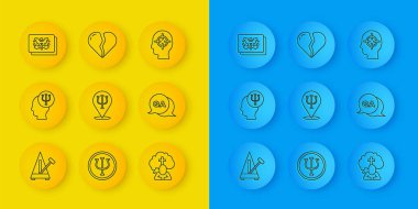 Metronome 'u sarkaç, psikoloji, Psi, Man Graves cenaze kederi, Soru ve Cevap, Rorschach testi, Bulma sorunu ve kırık kalp boşanma ikonu ile ayarla. Vektör