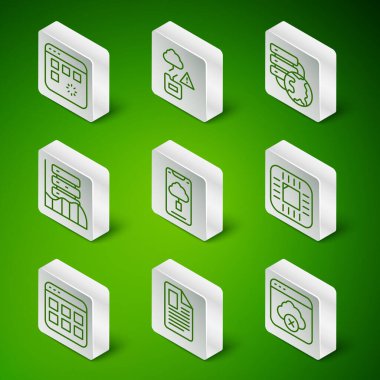 Satırı ayarla Başarısız Erişim Bulut depolama, Dosya Belgesi, Veri penceresi Yükleme, Bulut teknoloji transferi, Sunucu, Veri, Web Sunucu, Tarayıcı dosyaları ve İşlemci ile İşlemci simgesi. Vektör