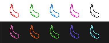 Satır Patlıcan simgesi izole edilmiş satır arkaplanı ayarla. Vektör