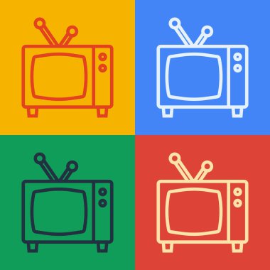 Pop Art Line Retro TV ikonu renk arkaplanında izole edildi. Televizyon tabelası. Vektör
