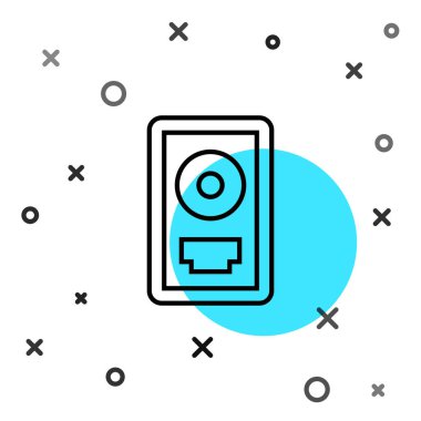 Beyaz arkaplanda izole edilmiş çerçeve simgesinde siyah çizgi CD disk ödülü. Modern tören. En çok satan. Müzik kupası. Rastgele dinamik şekiller. Vektör