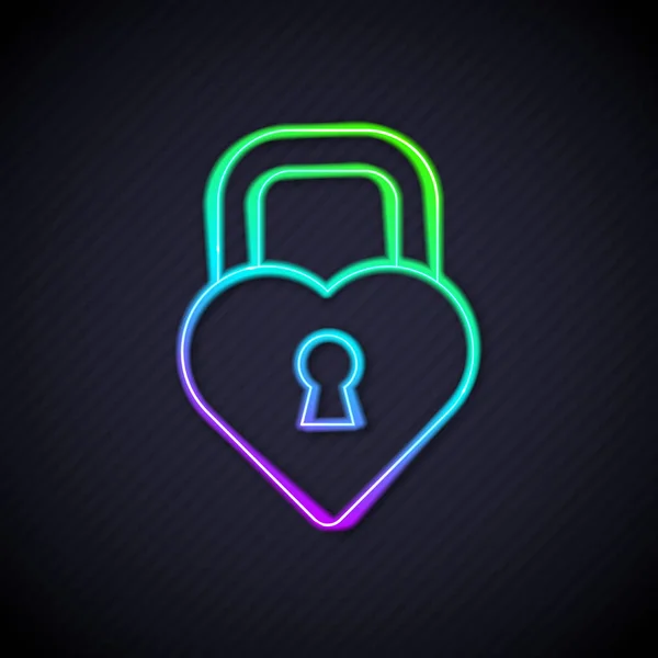 Glowing neon line Castle in the shape of a heart icon isolated on black background. Locked Heart. Love symbol and keyhole sign. Vector — Stock Vector