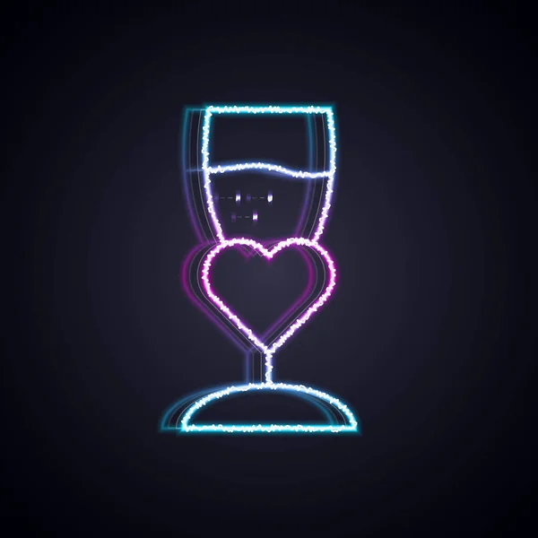 Glödande neon line Glas champagne ikon isolerad på svart bakgrund. Glad Alla hjärtans dag. Vektor — Stock vektor
