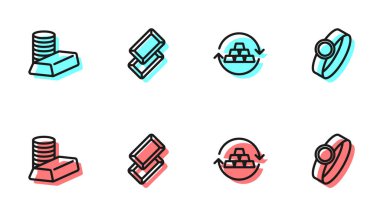 Altın bozdurma parası, altın külçeli para ve yüzük ikonu. Vektör