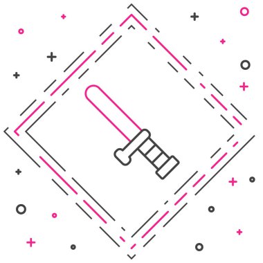 Çizgi polisi plastik cop ikonu beyaz arka planda izole edildi. Kauçuk copu. Polis yarasası. Polis ekipmanları. Renkli taslak konsepti. Vektör.