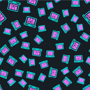 Çizgi Ses ya da ses kaydedici ya da dizüstü bilgisayar simgesindeki düzenleyici yazılım siyah arkaplanda izole edilmiş. Vektör