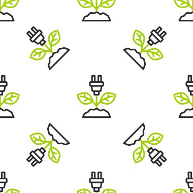 Yaprak simgesindeki Line Electric kaydedilen buji beyaz arkaplanda izole edilmiş pürüzsüz desen. Elektrik tasarrufu. Çevresel koruma. Biyolojik enerji. Vektör