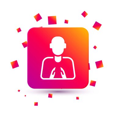 Beyaz Eller dua pozisyonunda beyaz arka planda izole edilmiş bir simge. Tanrı 'ya inanç ve umutla dua edin. Kare renk düğmesi. Vektör.