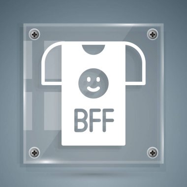 Beyaz BFF ya da en iyi arkadaşlar, gri arka planda sonsuza dek izole edilmiş ikon. Kare cam paneller. Vektör.