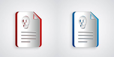 Kağıt kesiği Radyasyon uyarı belgesi simgesi gri arkaplanda izole edildi. Metin dosyası. Kağıt sanatı tarzı. Vektör