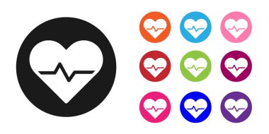 Siyah Kalp hızı simgesi beyaz arkaplanda izole edildi. Kalp atışı işareti. Kalp atışı ikonu. Kardiyogram simgesi. Simgeleri renklendirin. Vektör.