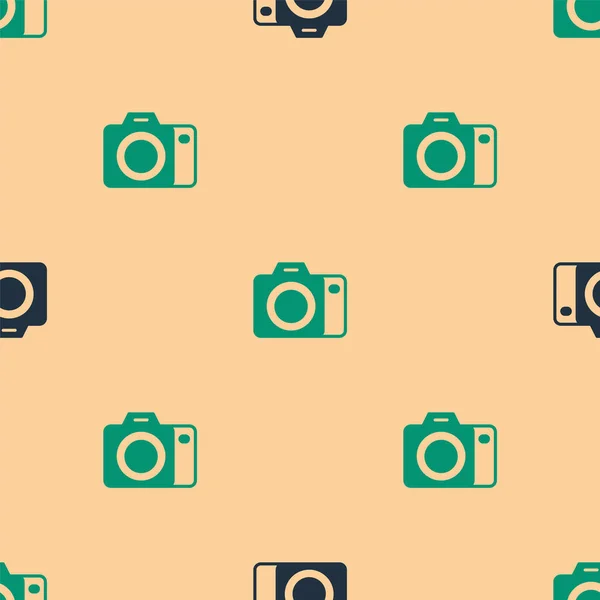 Zelená Černá Ikona Fotoaparátu Izolované Bezešvé Vzor Béžovém Pozadí Fotoaparát — Stockový vektor