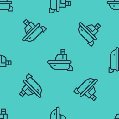 Siyah çizgi oyuncakçı ikonu yeşil arka planda kusursuz desen izole etti. Vektör