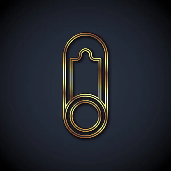 Arany vonal Baba ruhák pin ikon elszigetelt fekete háttér. Klasszikus zárt acél biztonsági tű. Vektor — Stock Vector