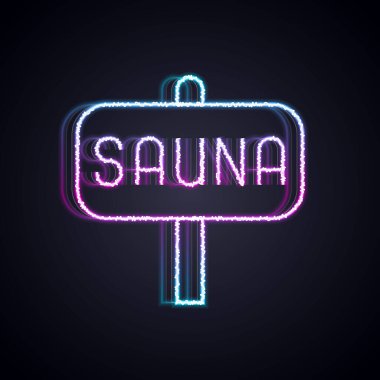 Parlayan neon hattı sauna simgesi siyah arkaplanda izole edildi. Vektör