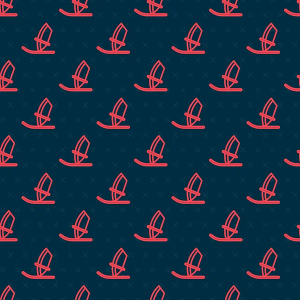 Röd linje Vindsurfing ikon isolerad sömlös mönster på svart bakgrund. Vektor — Stock vektor