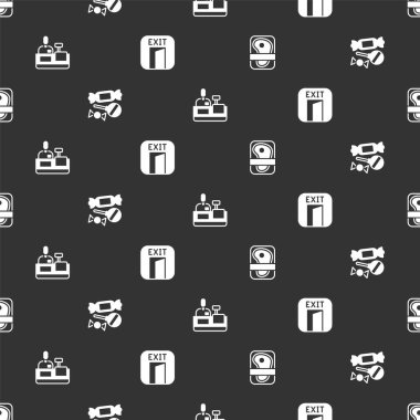 Et paketleme bifteği, şeker, kasiyer kasası ve yangın çıkışını kusursuz bir şekilde ayarlayın. Vektör