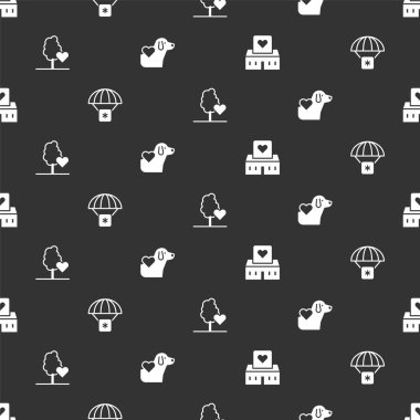 Gönüllü merkezi, insani yardım ekibi, ağaç dikme takımı ve kalbi köpekle birlikte kusursuz bir düzene sokun. Vektör