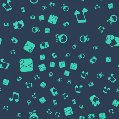 Aşk iksiri, müzik notası, nota kalpleri, Envelope Valentine ve Dating uygulaması ile çevrimiçi cep telefonu. Vektör