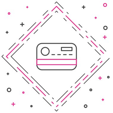 Çizgi kredi kartı simgesi beyaz arkaplanda izole edildi. Çevrimiçi ödeme. Nakit çekilmesi. Finansal operasyonlar. Alışveriş tabelası. Renkli taslak konsepti. Vektör.